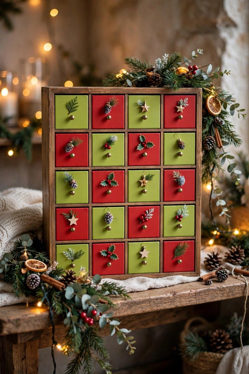 Max the dog decoration with reindeer antlers beside Christmas gifts