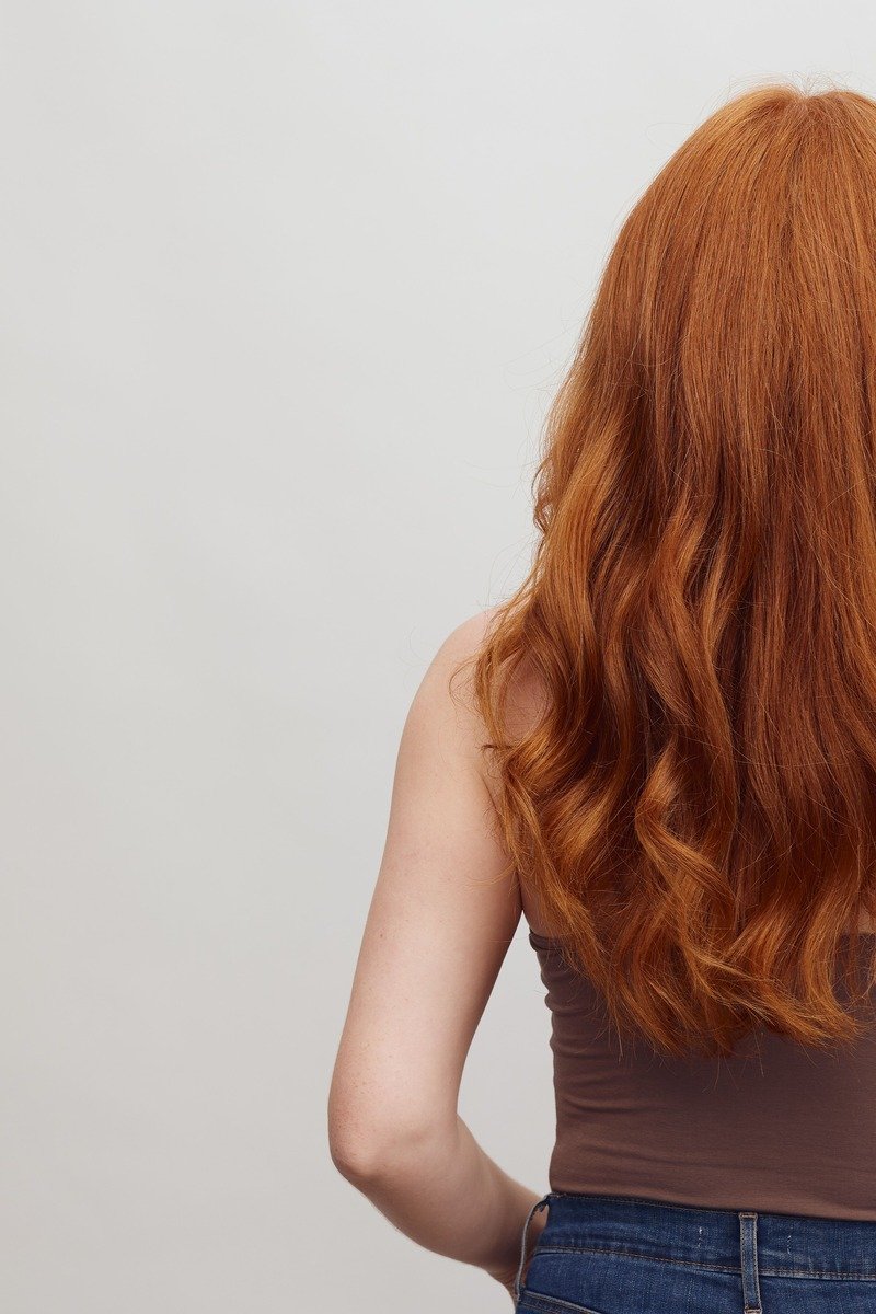 Long mermaid waves in cherry cola hair color