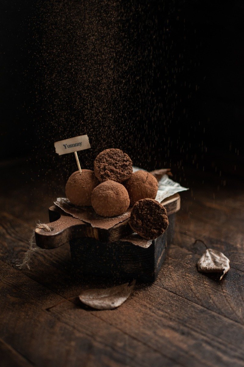 Chocolate rum balls rolled in cocoa