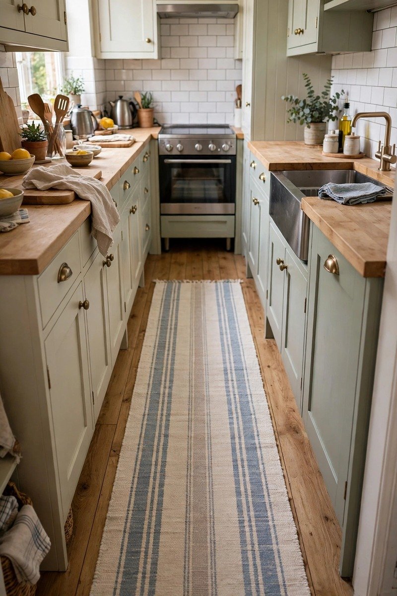 Washable runner rug on a kitchen floor