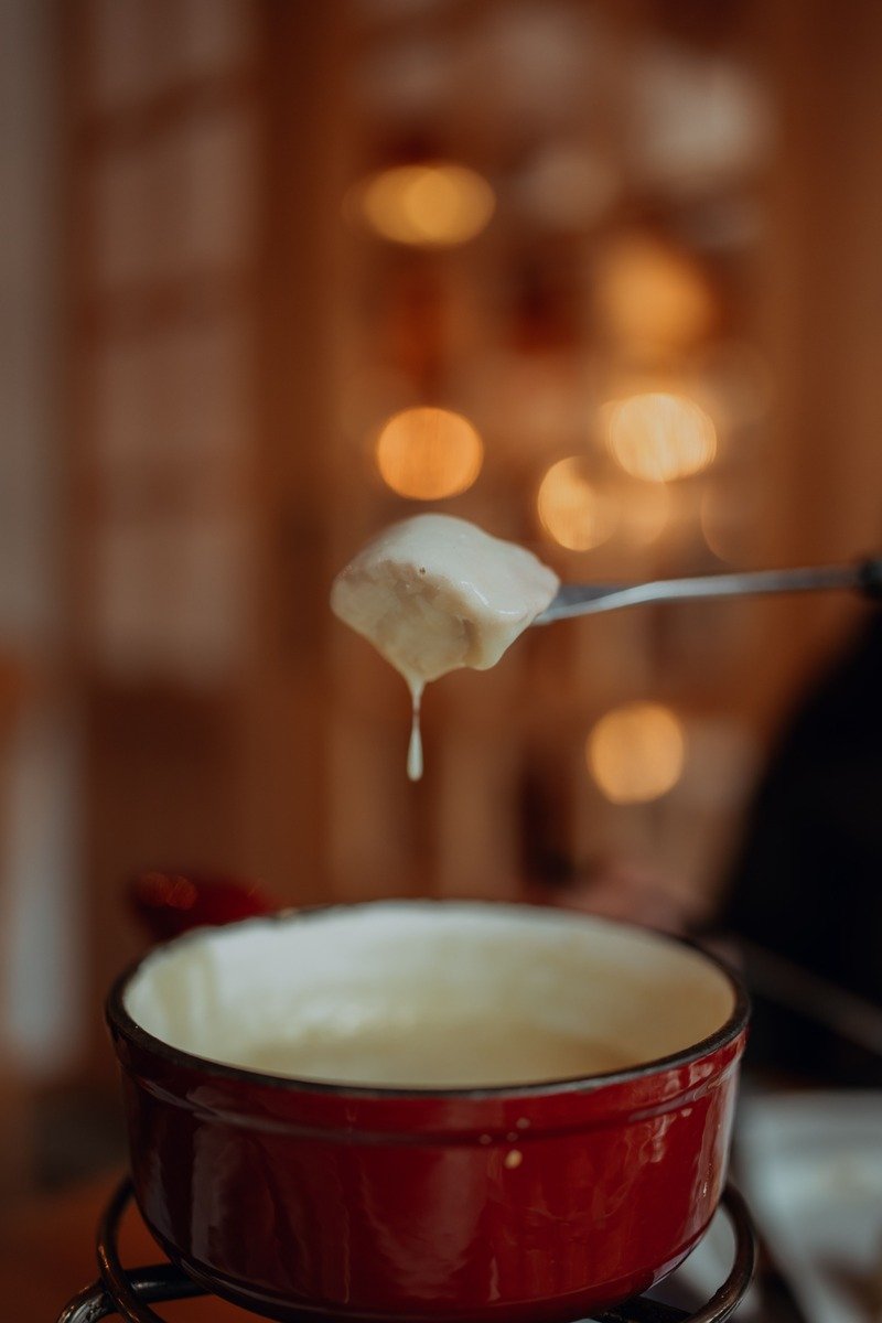 Cheese fondue pot with dipping foods