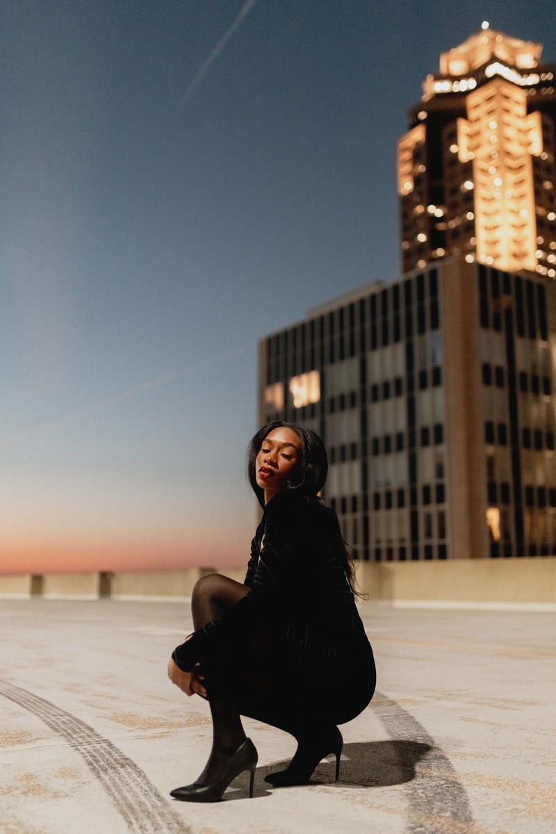 Head to toe black evening outfit
