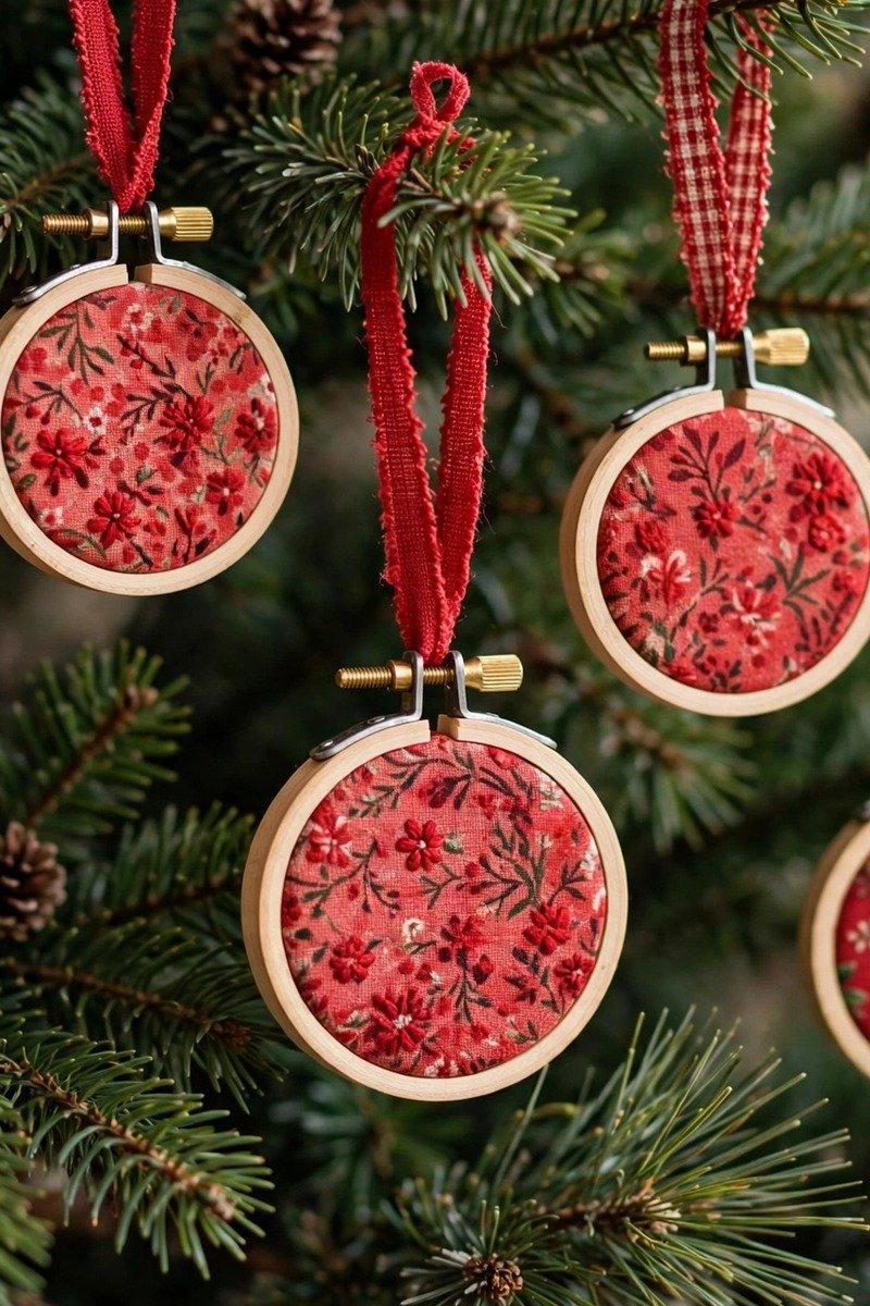 DIY Christmas ornaments idea embroidery hoops