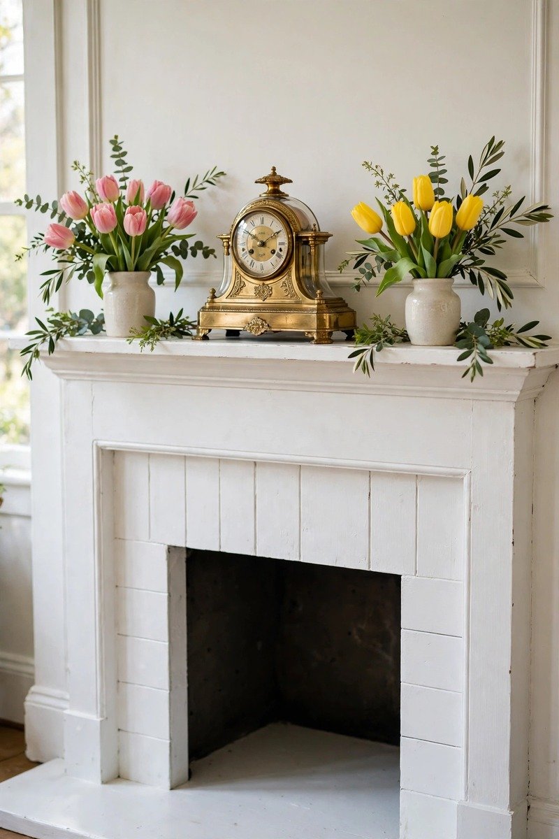 Mantel clock with brass accents