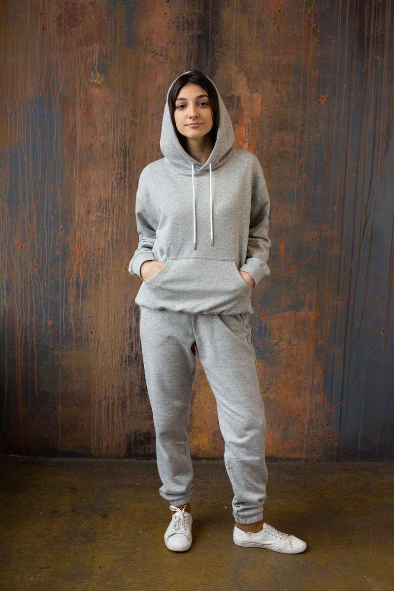 Mom wearing joggers with a cropped hoodie