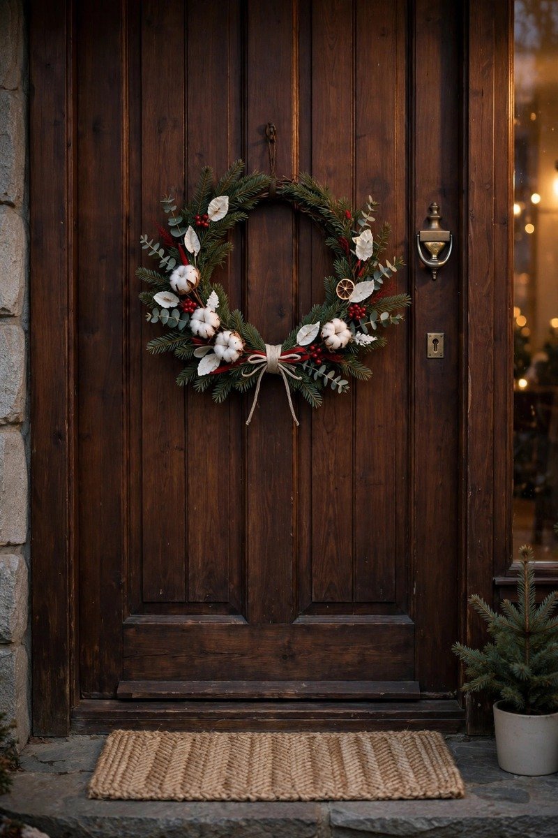 Scandinavian red and white minimal Christmas wreath