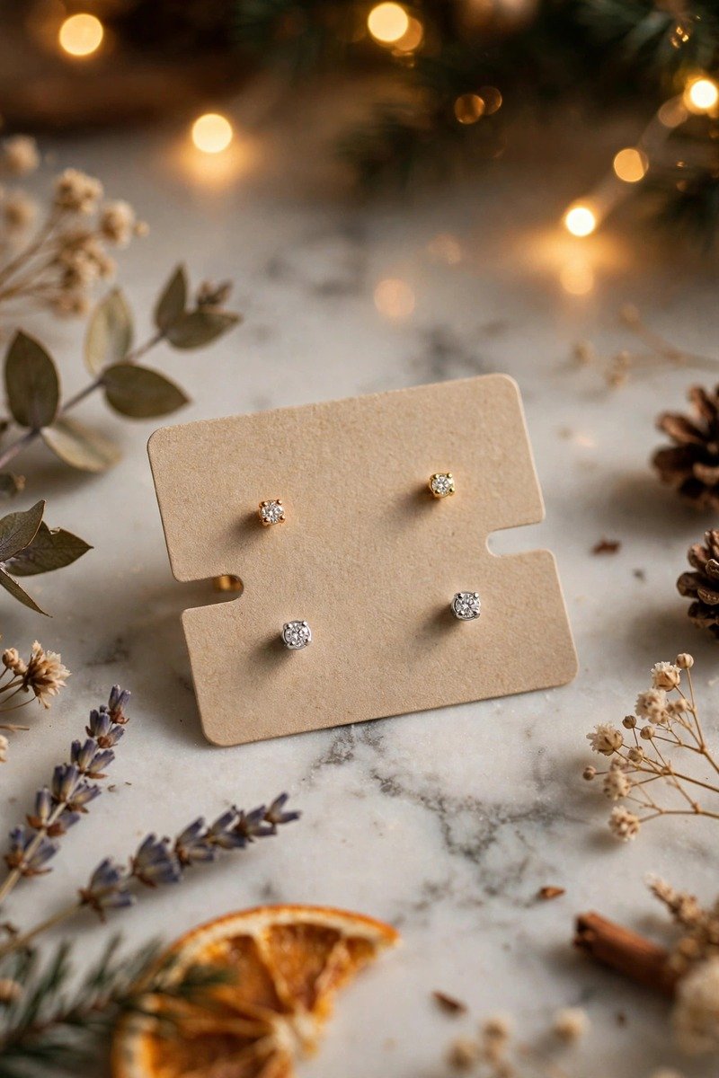 Stud earring set on a gift card