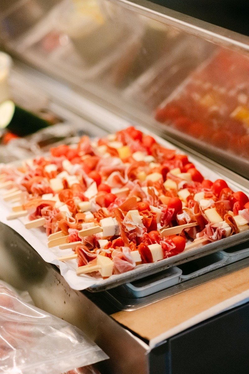Antipasto skewers with salami olives and cheese