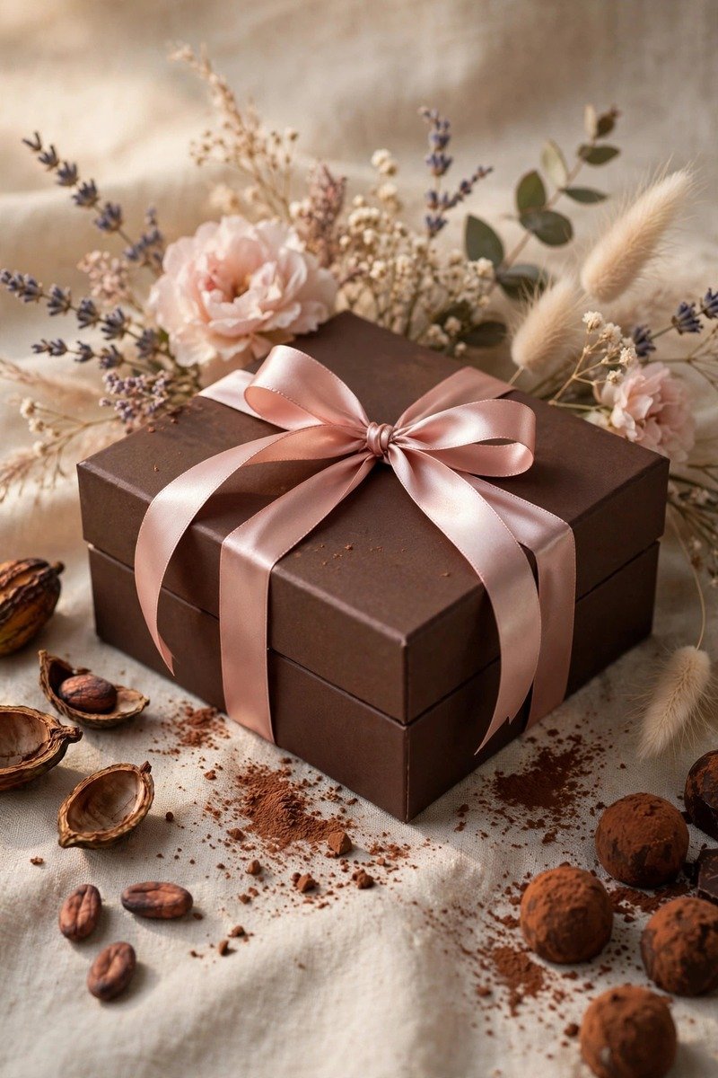 Gourmet chocolate box with ribbon