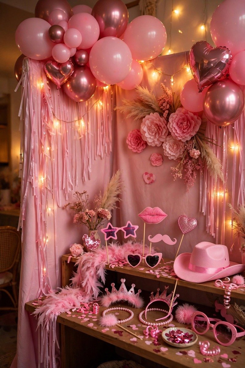 Photo booth corner with fun props