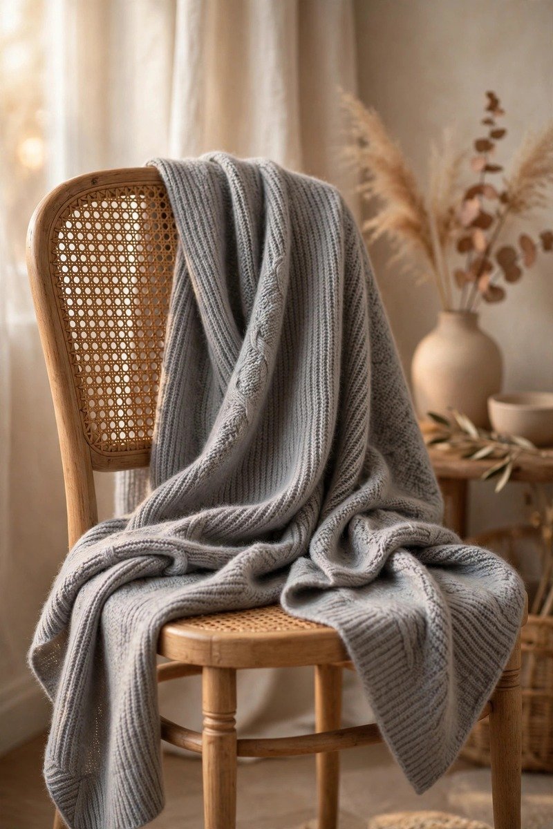 Knit shawl wrap in soft grey