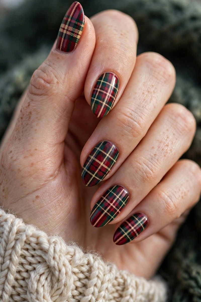 Plaid nail art january nails in winter colors