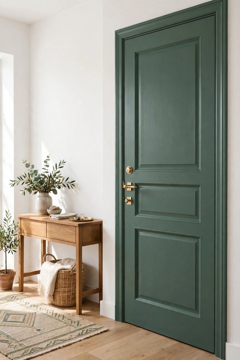 Painted front door interior in an entryway