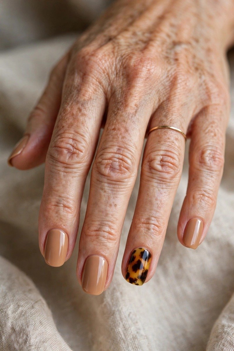 Tortoiseshell accent nail manicure