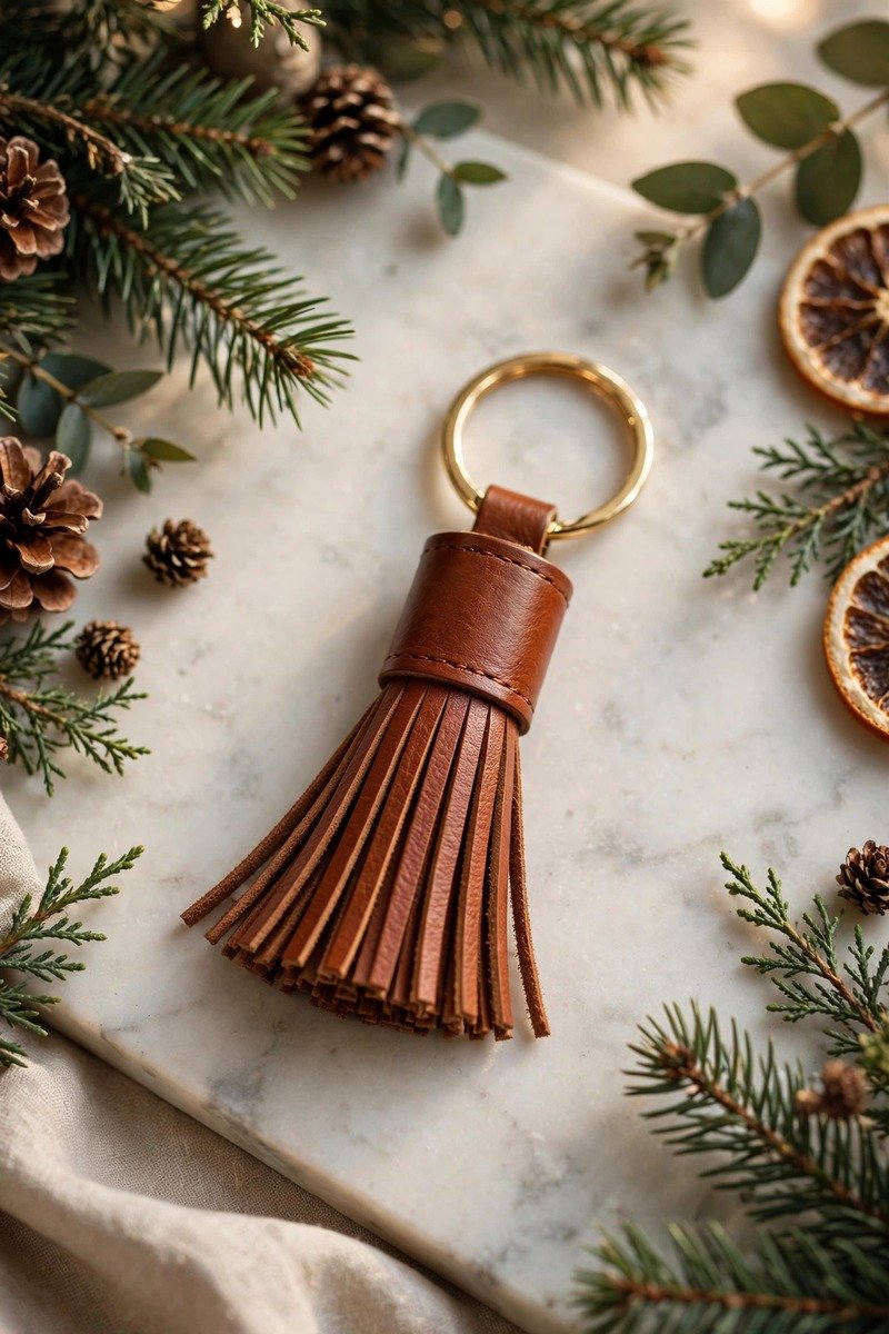 Leather tassel keychain