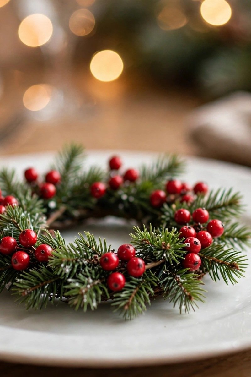 mini wreath place setting Christmas table decor