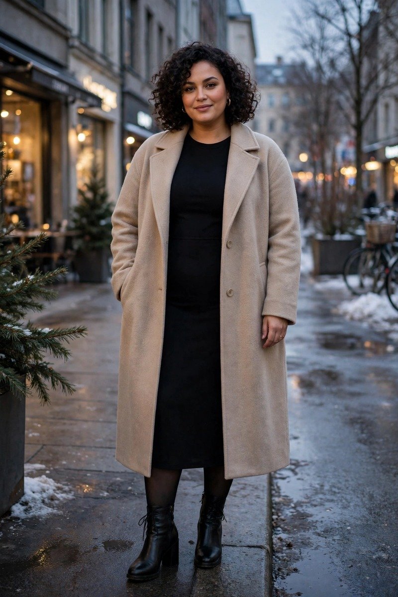 Black dress with a long coat outfit