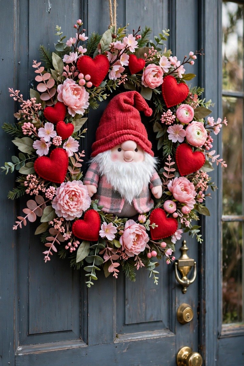 Valentine's gnome wreath
