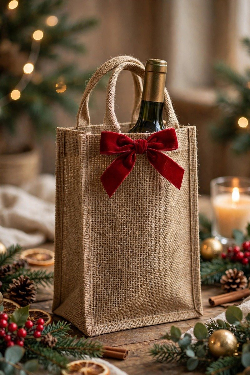 Novelty wine bottle bag in jute
