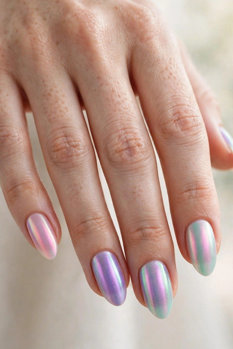 Iridescent aurora january nails