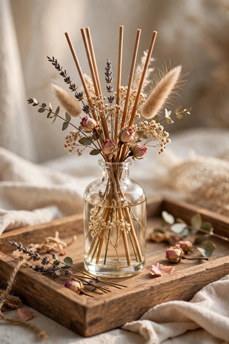 Reed diffuser set with dried flowers