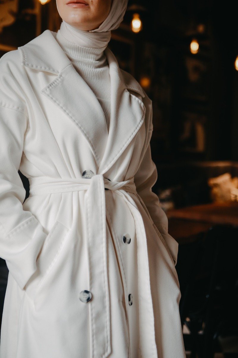Cream winter white evening outfit