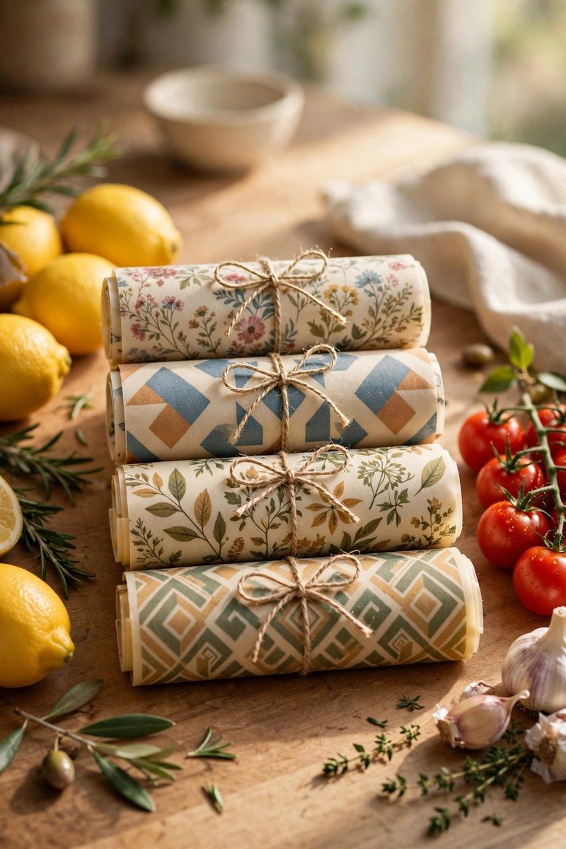 Beeswax food wrap set, rolled