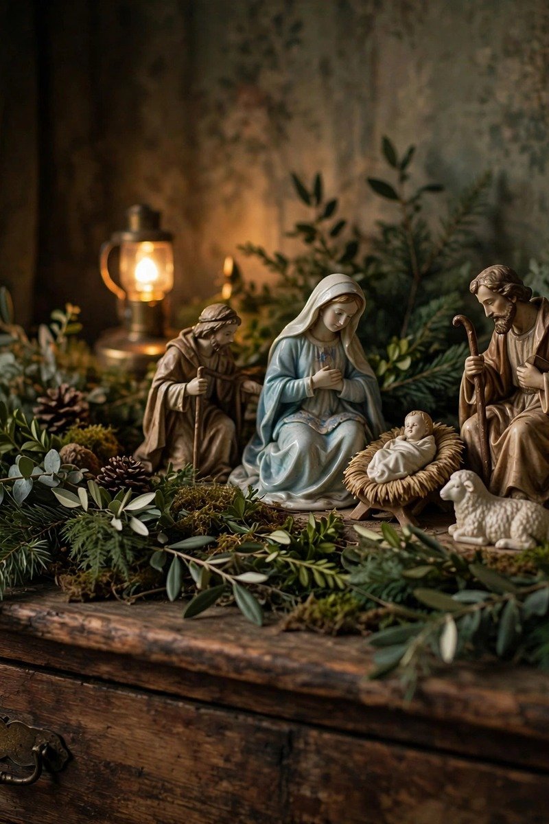 Vintage Christmas decorations nativity set