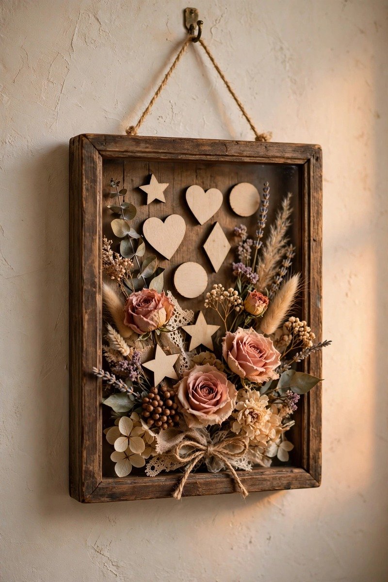 Shadow box with love letters and dried roses