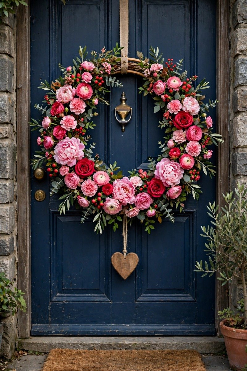 Floral hoop Valentine's wreath with love sign
