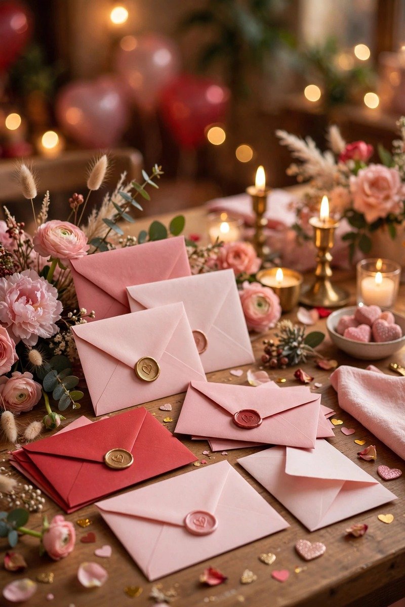 Handwritten compliment love letters and envelopes