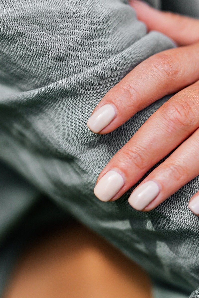 Short squoval nails with neutral polish