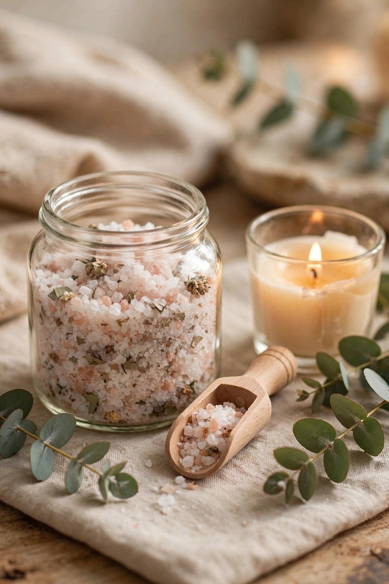Bath salt jar with wooden scoop
