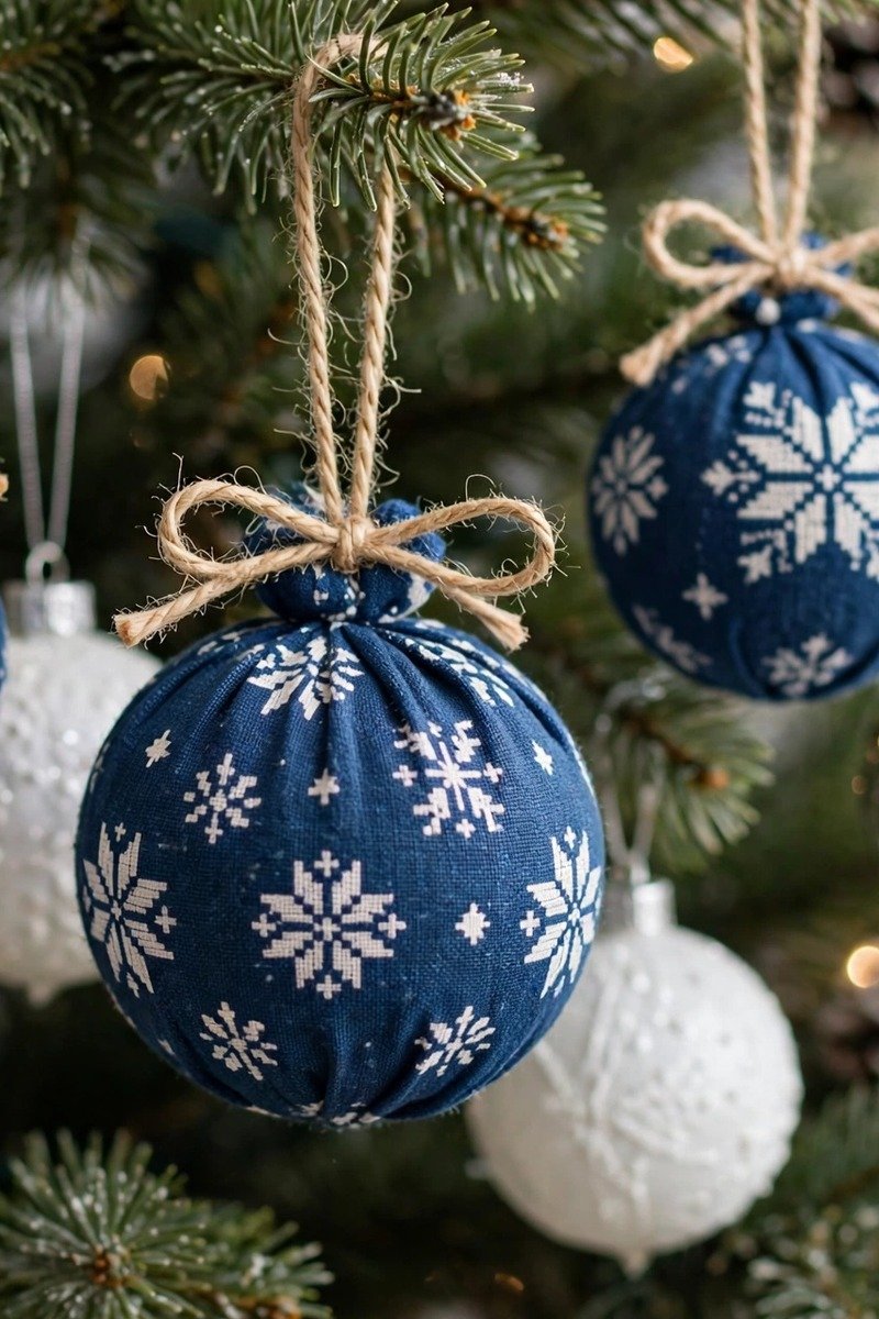 DIY Christmas ornaments idea indigo fabric