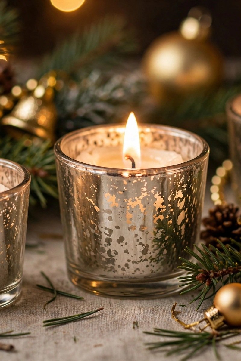 mercury glass votives Christmas table decor