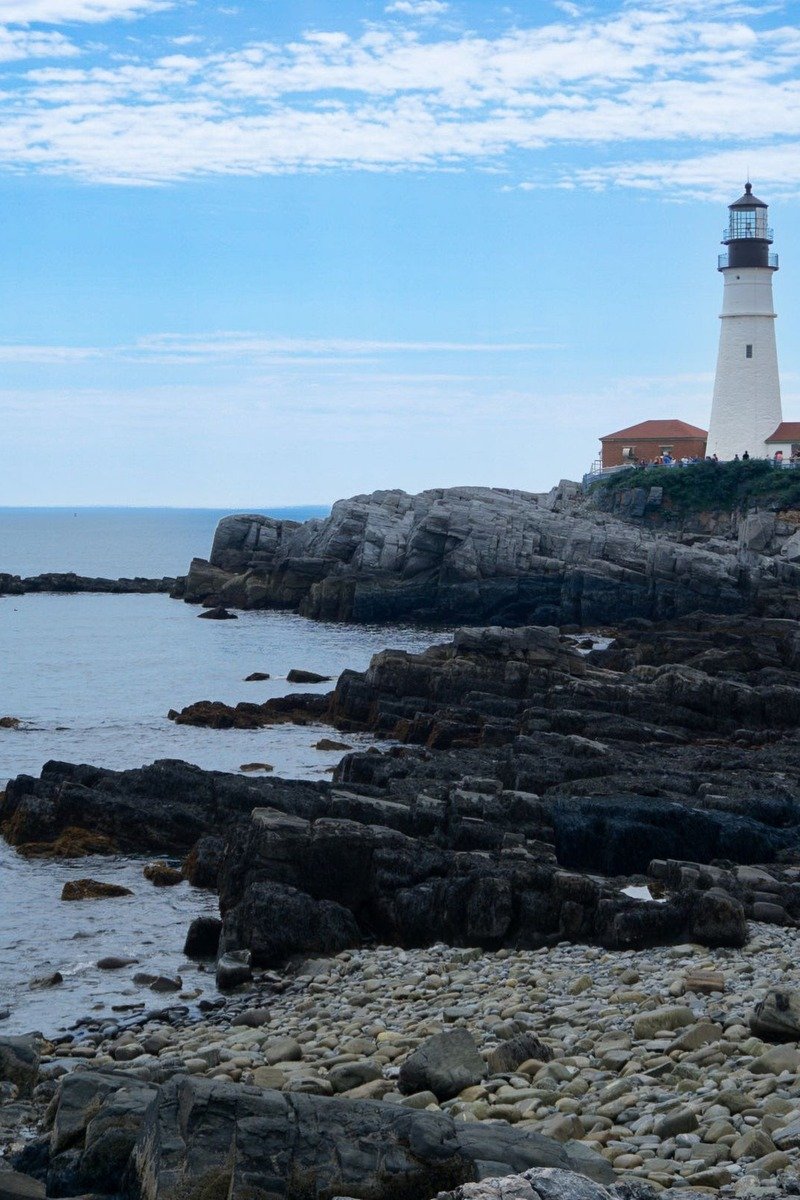Rocky coast lighthouse near Portland Maine