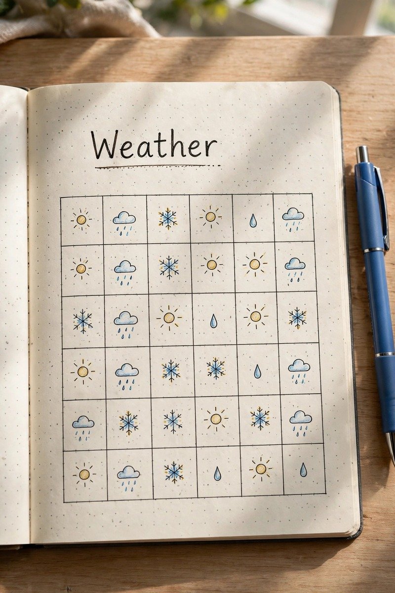 Weather tracker page in a bullet journal