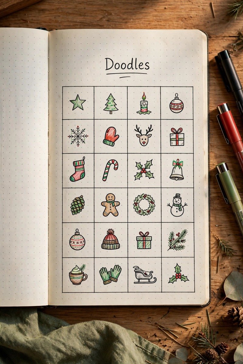 Doodle challenge grid page in a journal