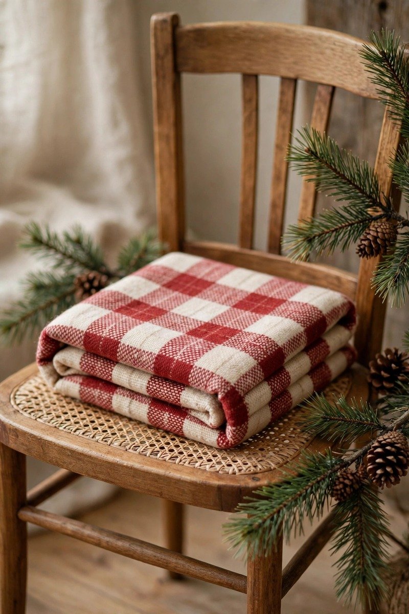 Small plaid throw blanket, folded