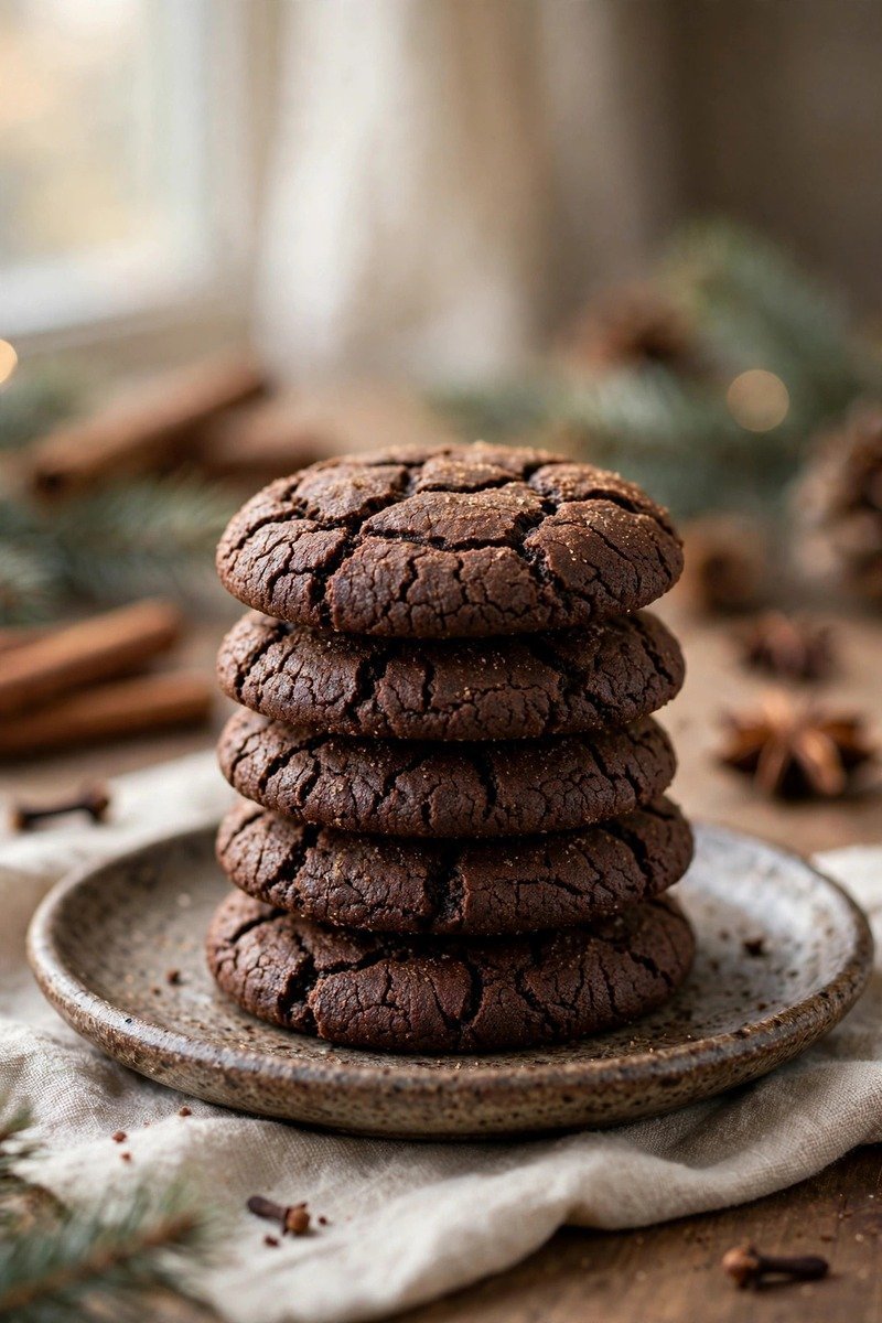 Dark crackled spiced molasses Christmas cookies