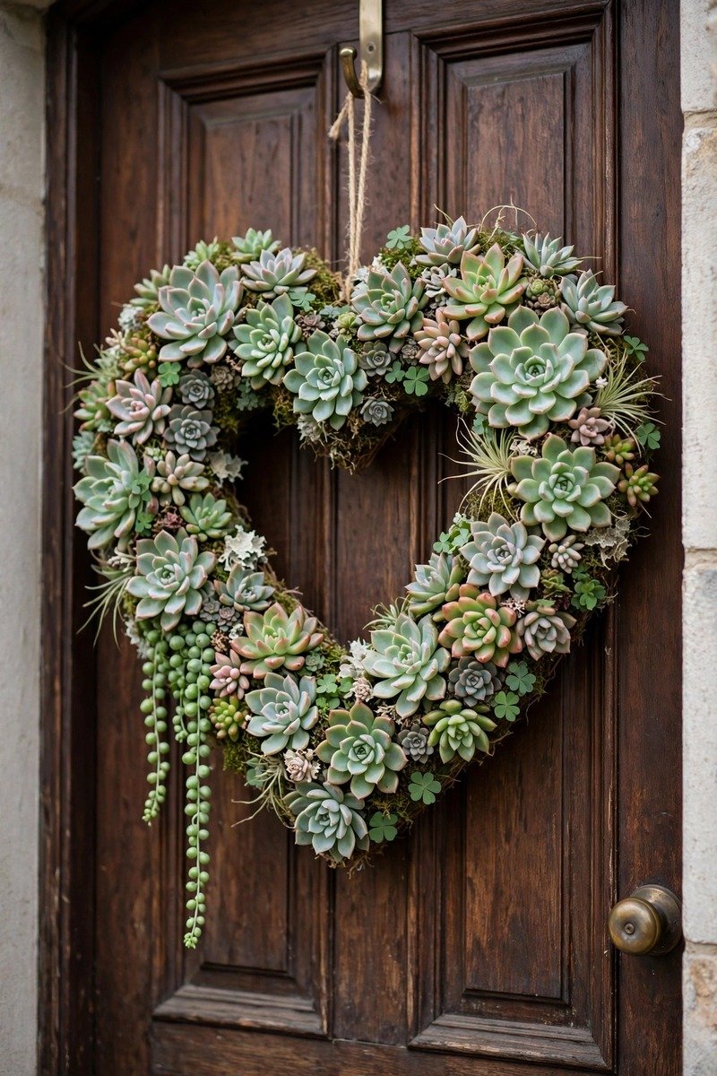 Heart-shaped succulent Valentine's wreath