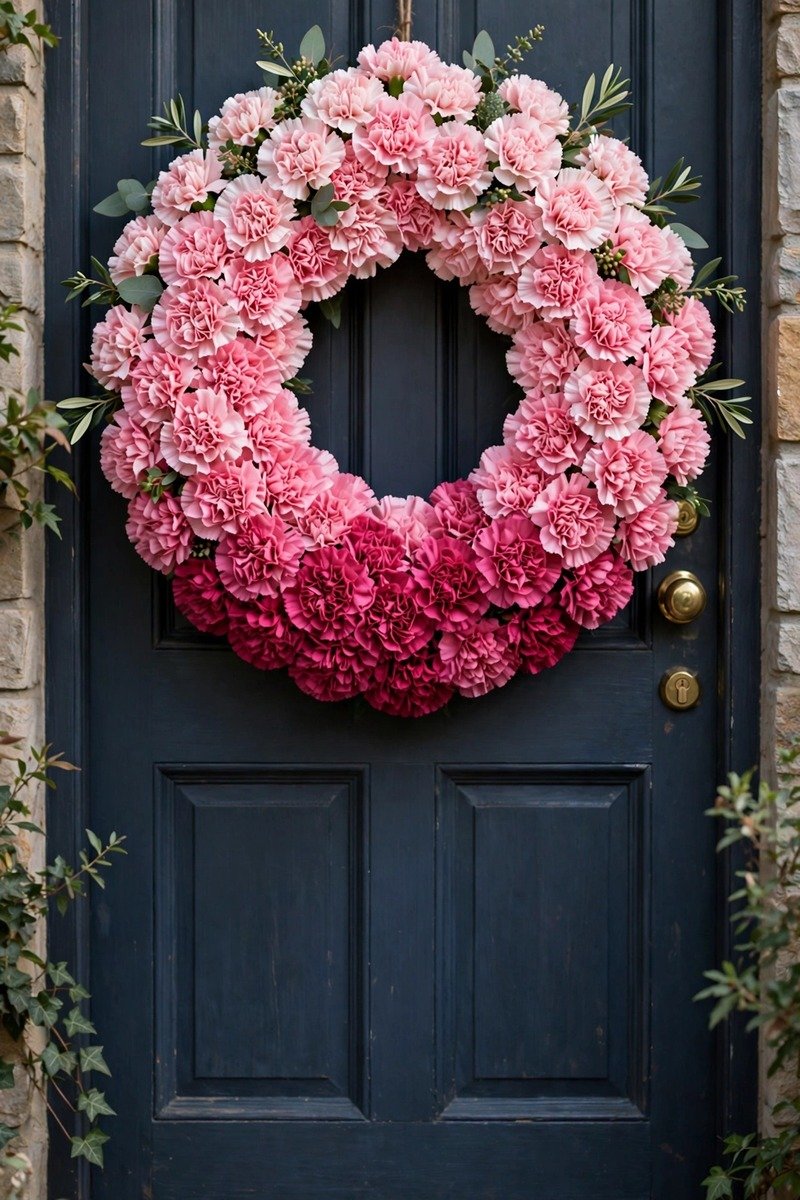 Ombre pink carnation Valentine's wreath