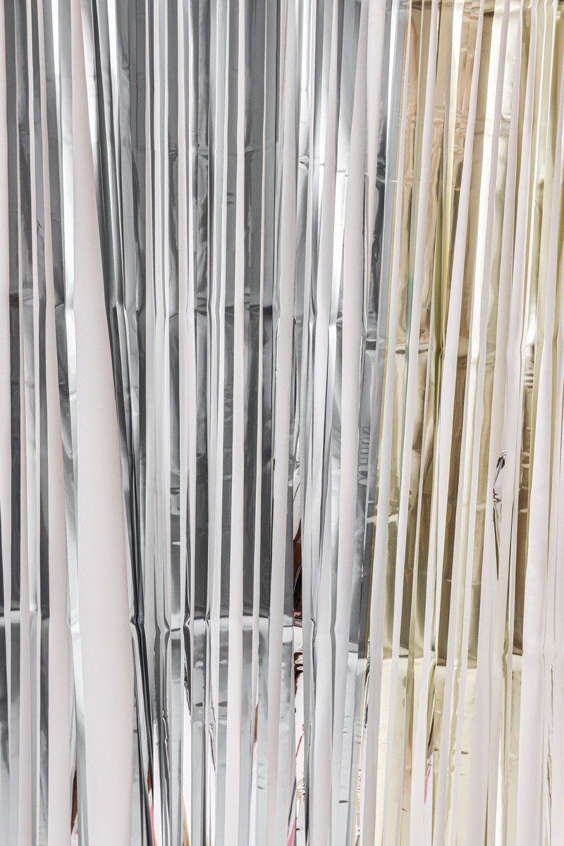 Metallic fringe curtain backdrop for birthday photos
