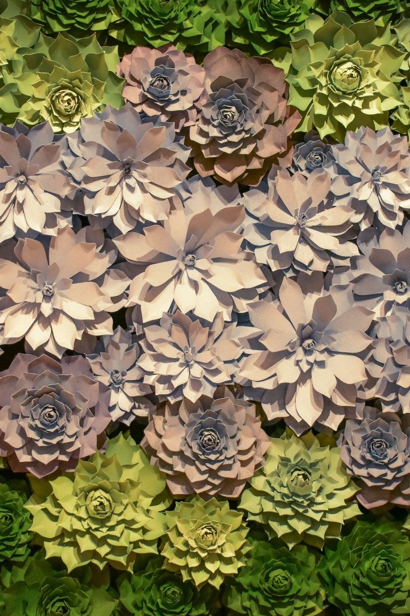 Wall of large paper flowers as a birthday backdrop