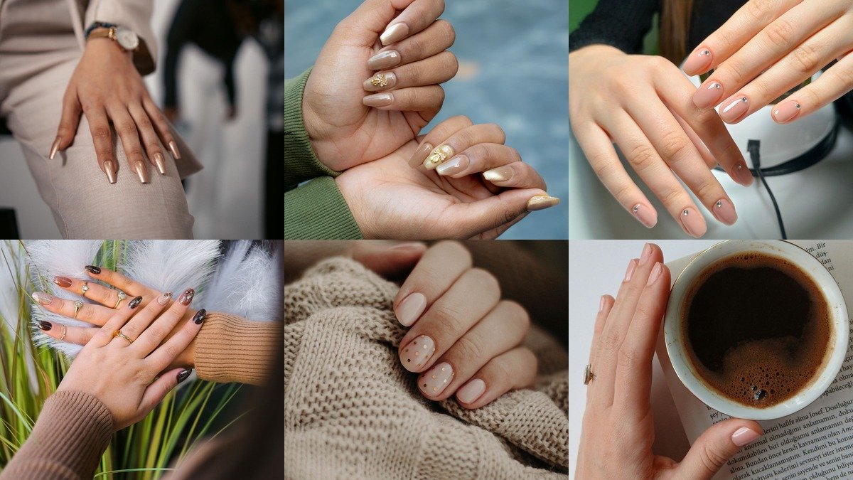 20 caramel nude nails collage