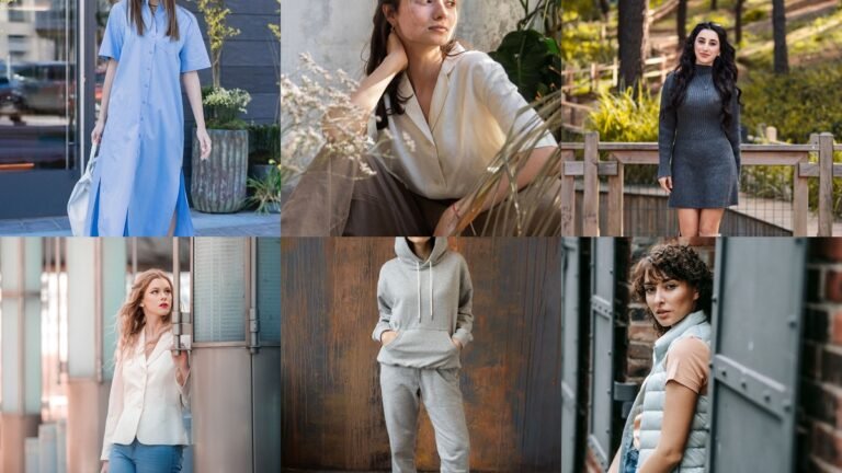 Collage of cute mom outfits for busy days