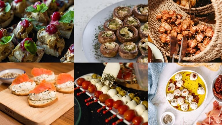 Collage of easy christmas appetizer recipes with dips and bites
