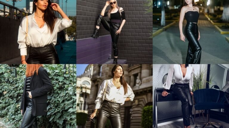 Leather pants outfits ideas collage