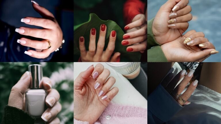 Collage of nails for women over 40 in elegant shades
