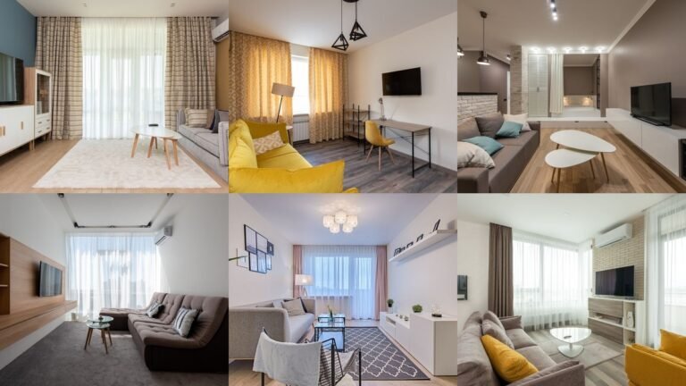 Collage of small living room ideas with light walls and cozy seating